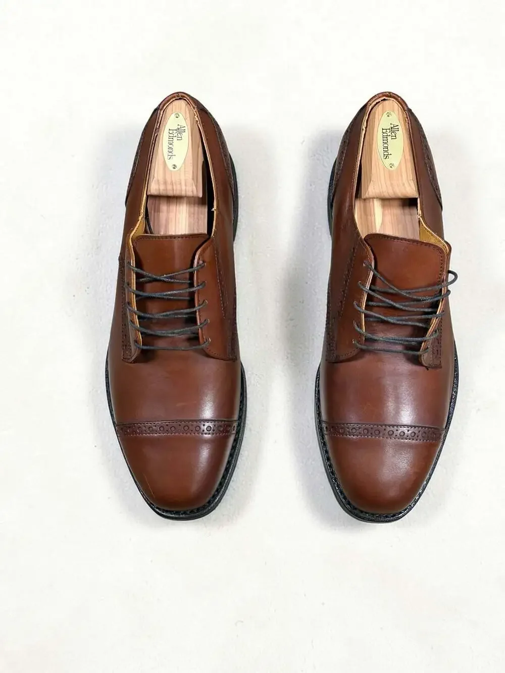 Allen Edmonds Benton Orthotic Cognac Brown Cap Toe Oxford Dress Shoes 9 D NEW
